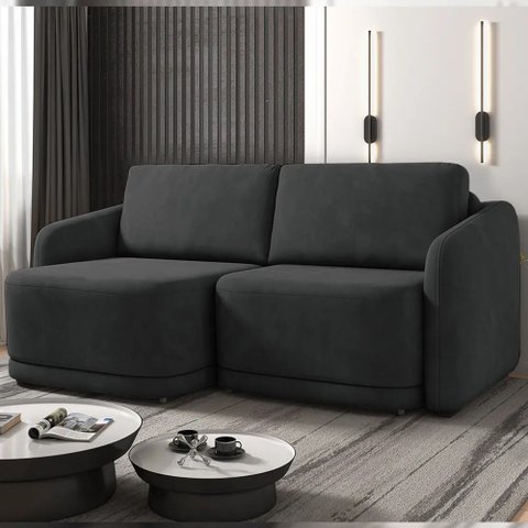Sofá Cama Modulado Retrátil e Reclinável Decorativo Varsóvia 176cm Veludo Cinza Chumbo G33 - Gran Be