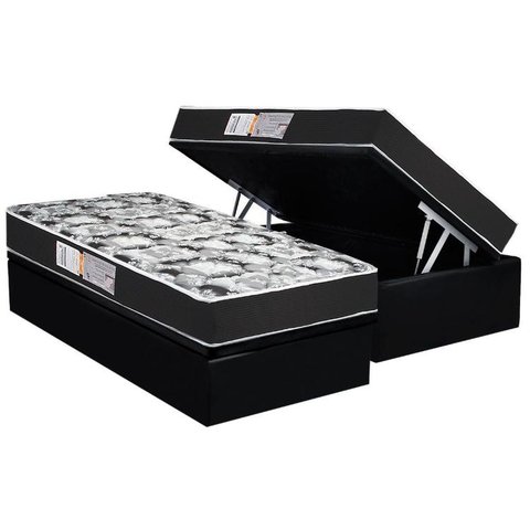 Cama Box Baú Solteiro: Colchão Espuma Luckspuma D28 Celebrity Pro + Base CRC Suede Black(88x188)