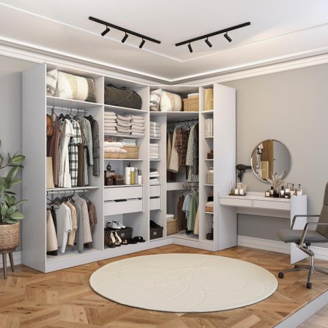 Closet Casal Modulado Adpat em L com Penteadeira 4 Gavetas 4 Peças 263cm x 235 Branco - Kappesberg