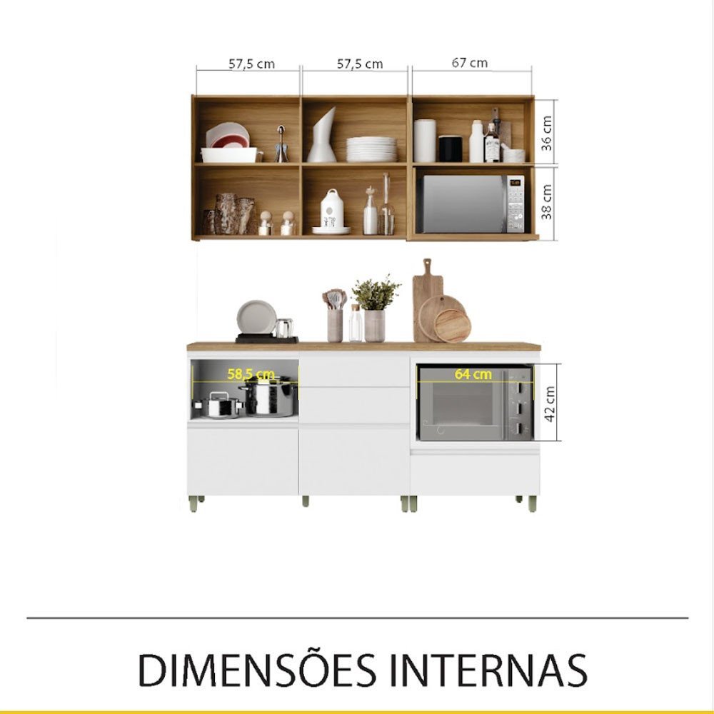 Cozinha Rainha com 4 Peças 4 Portas 5 Gavetas Ripado em Mdf 190cm de Largura Nesher - 4