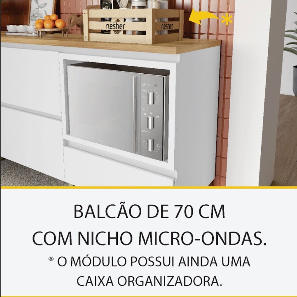 Cozinha Rainha com 4 Peças 4 Portas 5 Gavetas Ripado em Mdf 190cm de Largura Nesher - 12