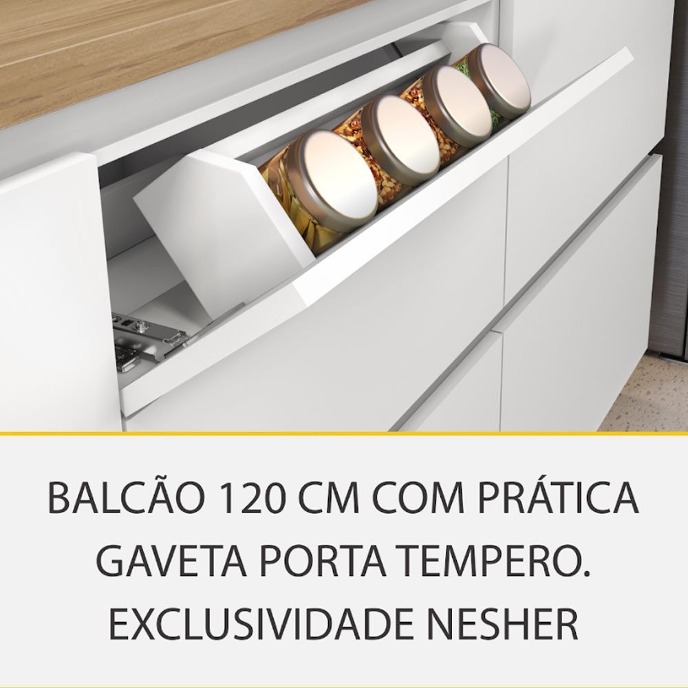 Cozinha Rainha com 4 Peças 4 Portas 5 Gavetas Ripado em Mdf 190cm de Largura Nesher - 9