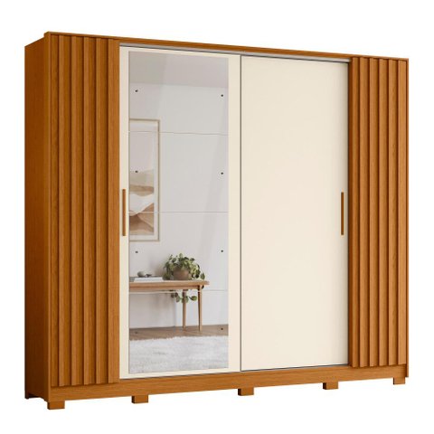 Guarda Roupa Casal Jacarandá 4 Portas Flex Cinamomo/off White com 4 Espelhos - Móveis Albatroz