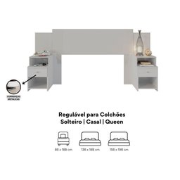 Cabeceira Extensível Cama Solteiro, Casal e Queen com Mesa de Cabeceira Maceió Poliman Móveis - 3