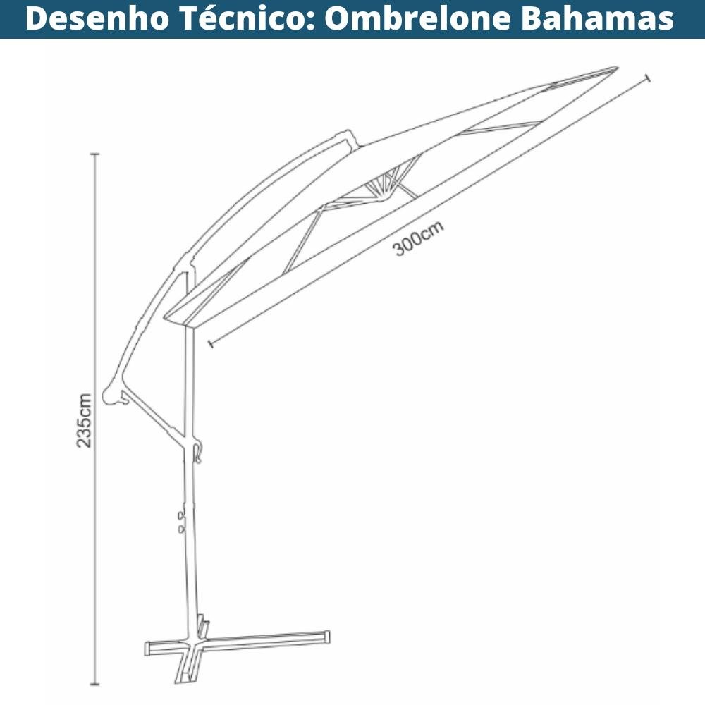 Ombrelone Lateral com Base 2 Rodinhas Hdpe Bahamas Rivatti 300 Cm Larg Alumínio Capa Poliéster - 4