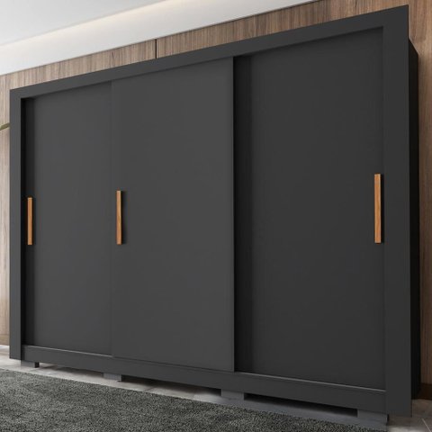 Guarda Roupa com 3 Portas 2 Gavetas 8 Pés Preto Armo