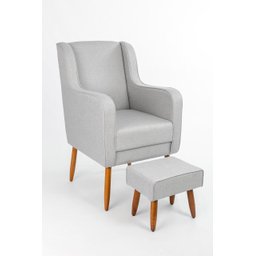 Poltrona de Amamentação C/ Puff Pés Palito Linho Cinza - Lahome Decor (disponibilidade: Disponível e - 1