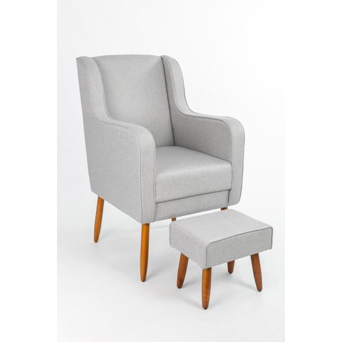 Poltrona de Amamentação C/ Puff Pés Palito Linho Cinza - Lahome Decor (disponibilidade: Disponível e