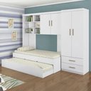 Ver imagem 1 de Quarto Modulado Juvenil com Guarda-roupa 2 Portas, Módulo Aéreo e Cama com Auxiliar Branco - Phoenix