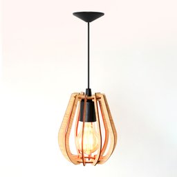 Kit Luminária Lustre Pendente Madeira E27 15x17cm com Lâmpada Retrô Cor:marfim - 3