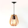 Kit Luminária Lustre Pendente Madeira E27 15x17cm com Lâmpada Retrô Cor:marfim - 3