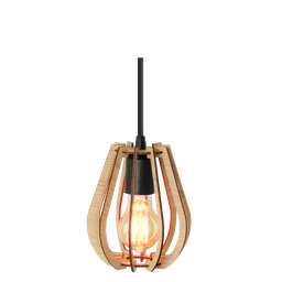 Kit Luminária Lustre Pendente Madeira E27 15x17cm com Lâmpada Retrô Cor:marfim - 1