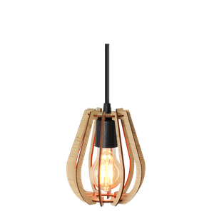 Kit Luminária Lustre Pendente Madeira E27 15x17cm com Lâmpada Retrô Cor:marfim