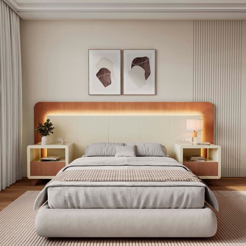 Cabeceira Casal Queen com 2 Mesas de Cabeceira LED 3000k e Tomadas 100% MDF Mabel