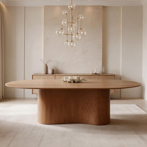 Mesa de Jantar 8 Lugares Oval Base Orgânica 220cm Álbero B05 Canela Tauari - Lyam Decor