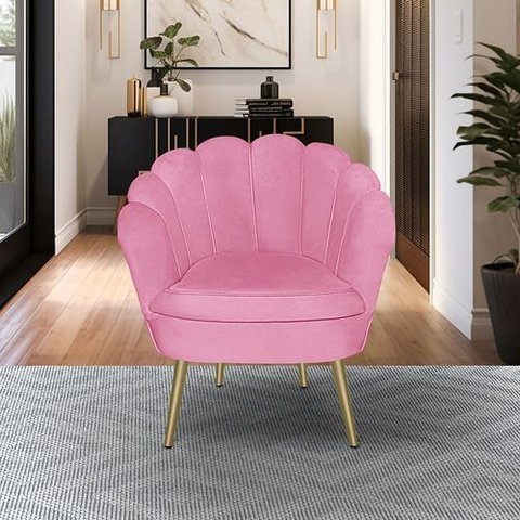Poltrona Pétala com Pés Palito Dourado para Studio Veludo Rosa Bz Home Decor