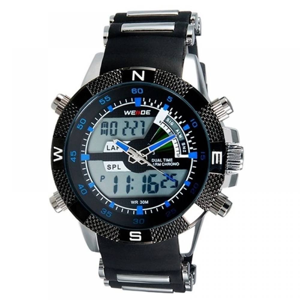 Relógio Masculino Weide Anadigi Esporte Wh-1104 Preto, Prata e Azul