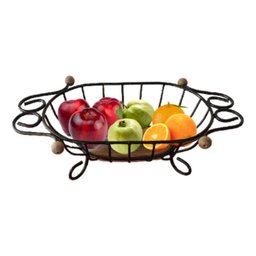 Fruteira de Mesa em Ferro e Madeira Artesanal Rústico Oval Pequena:preto36 - 2