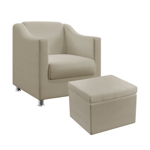 Poltrona Alya com Puff Quasar Courino Bege Aradecor