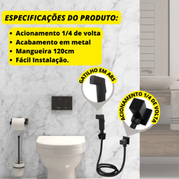 Ducha Higiênica Completa Quadrado Preto Fosco Black Edition - 4