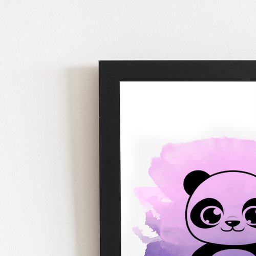 Panda Desenho Animais Roxo Infantil Quadro Canvas 100x70cm