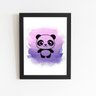 Panda Desenho Animais Roxo Quadro Moldura Preta 60x40cm - 1