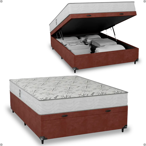 Baú Viúva Suede Marrom + Colchão D33 One Face Branco- e-Shop Casa