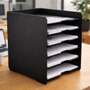 Ver imagem 1 de Organizador de Escritório para Folhas A4 em Mdf com 6 Divisórias Preto
