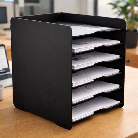 Organizador de Escritório para Folhas A4 em Mdf com 6 Divisórias Preto
