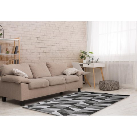 Tapete Para Sala ou Quarto 1,50M x 1,32M Antiderrapante Miami Ladrilhos Preto e Cinza