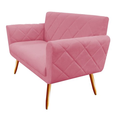 Namoradeira Decorativa Sabrina Suede Rosa Pés Madeira Ms Decor
