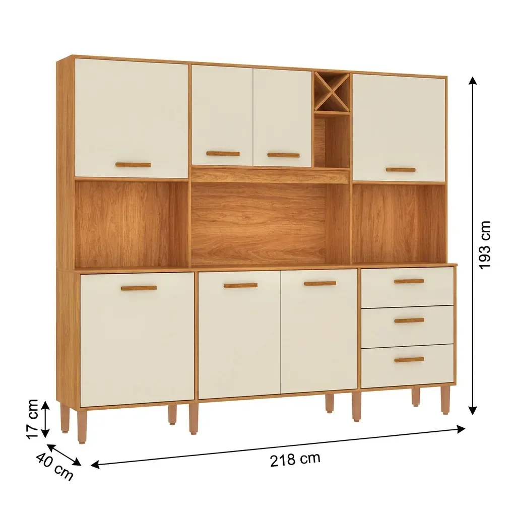 Ver imagem 4 de Cozinha Compacta 7 Portas 3 Gavetas com Nicho para Microondas e Garrafeiro Modena Yescasa Cinamomo/Off White Bege