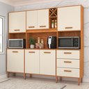 Ver mais imagens de Cozinha Compacta 7 Portas 3 Gavetas com Nicho para Microondas e Garrafeiro Modena Yescasa Cinamomo/Off White Bege