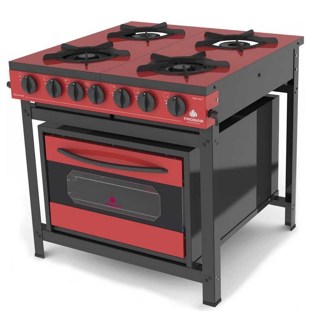 Fogão Industrial a Gás 4 Bocas Esmaltado com Forno Gourmet Vermelho Prge-402f - Progás