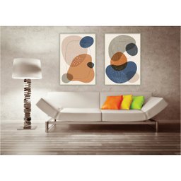 kit com 2 Quadros Decorativos Abstratos com Moldura e Vidro para Sala Quarto Escritório e Clínica 42 - 2