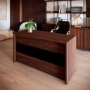Ver imagem 1 de Balcão de Atendimento 135 cm Reto Baixo Recepção F5 Office Cor:Louro Preto com Preto