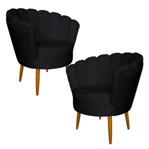 Kit 2 Poltronas Decorativa Sala de Estar Pétala Veludo Preto - Montanaris Decor MD MONTANARIS DECOR
