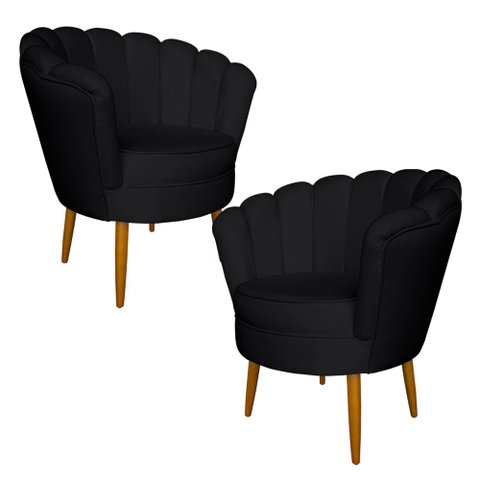 Kit 2 Poltronas Decorativa Sala de Estar Pétala Veludo Preto - Montanaris Decor MD MONTANARIS DECOR