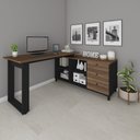 Ver imagem 1 de Mesa Estação Trabalho L Seul Computador 3 Gavetas Nichos Ipê Preto Escritório Executiva MDP