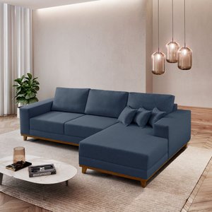 Sofá Fixo com Chaise 2,5m Cronos Linho com Molas Lado Direito Meu Sofá Online