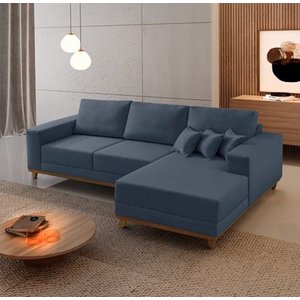 Sofá Fixo com Chaise 2,5m Cronos Linho com Molas Lado Direito Meu Sofá Online