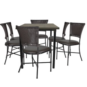 Jogo Mesa e 6 Cadeiras Gramado de Área Tabaco, Móveis Interno e Externo Em Fibra Sintética