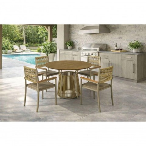 Conjunto Área Gourmet Redondo 4 Cadeiras Trama Solare Bege