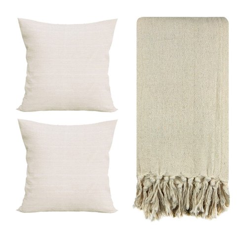 Kit 2 Capas de Almofada Decorativa Linho 42x42 + Manta Sofá