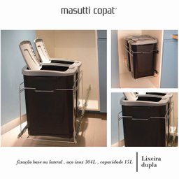 Lixeira com Corrediças Telescópicas Deslizantes Preto Dupla 15L para Cozinha Dimec - 3
