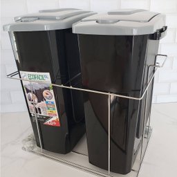 Lixeira com Corrediças Telescópicas Deslizantes Preto Dupla 15L para Cozinha Dimec - 2