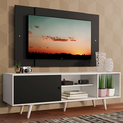 Rack Madesa Dubai com Pés e Painel para Tv até 58 Polegadas Branco/preto 7377 Cor:branco/preto/preto