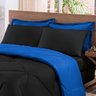Kit Edredom + Jogo de Lençol Aconchego Look House Dupla Face Casal Queen 06 Peças - Preto- Azul - 2