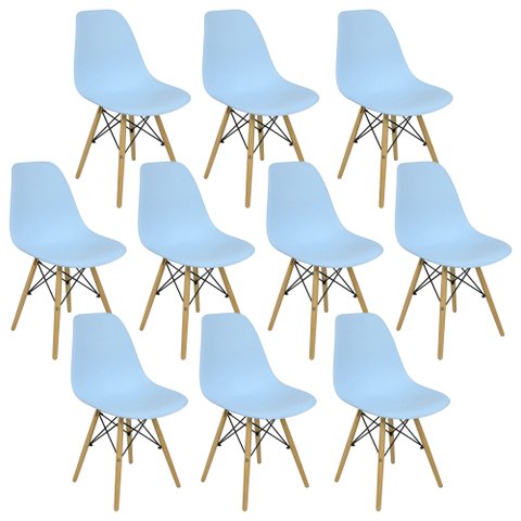 Kit 10 Cadeiras Charles Eames Eiffel Wood Design Azul Claro