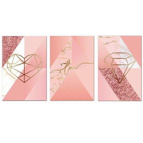 Kit Placas Quadros 3 Peças Mdf 30x45 Formas Rosa 
